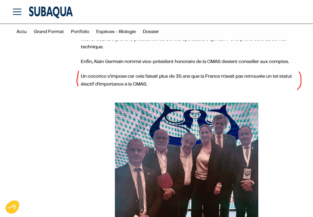 Alain Foret avec ses compatriotes autour de la présidente de la CMAS